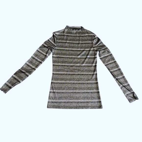Endless Rose Mock Neck Metallic Striped Lettuce Trim Long Sleeve Top Womens  Sm - Picture 5 of 6